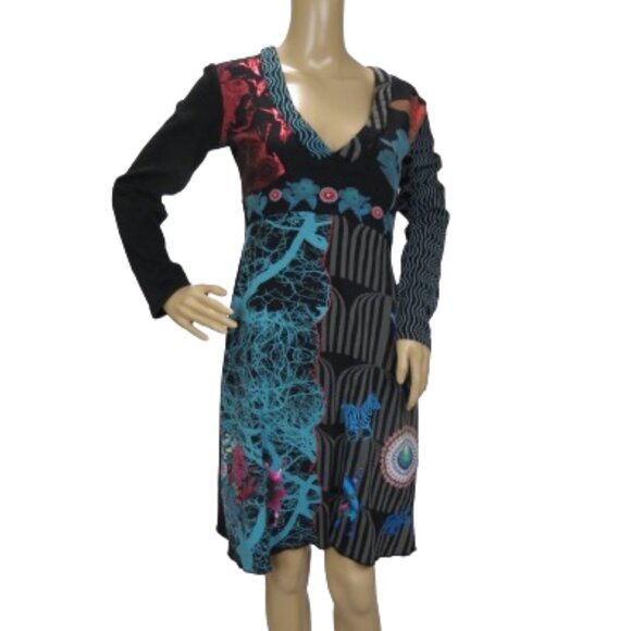 Desigual Long Sleeve Graphic Text Print Dress - Picture 1 of 9
